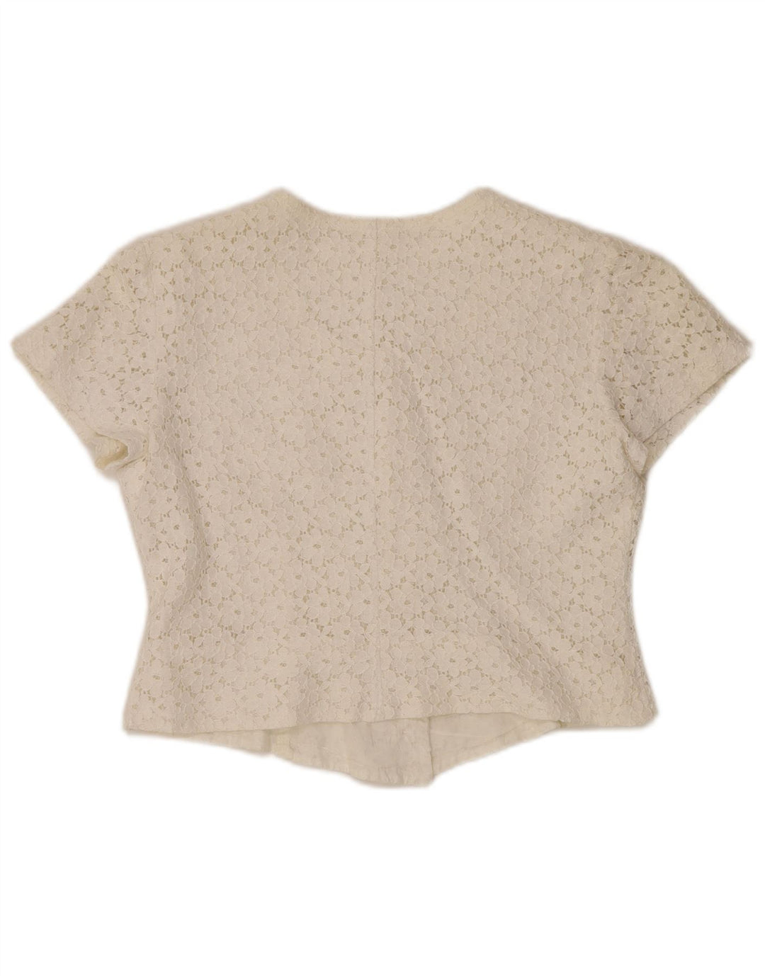 VINTAGE Ženska skraćena košulja bluza kratkih rukava IT 46 Large Off White Floral