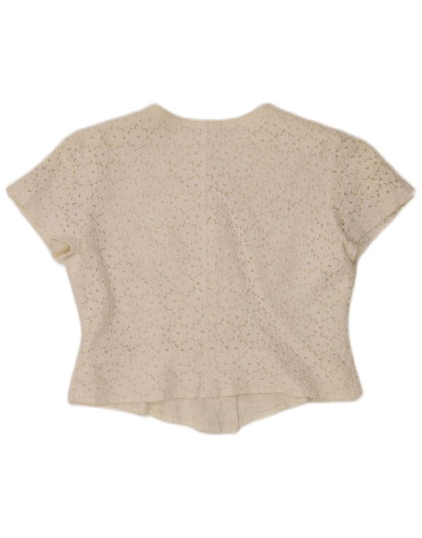 VINTAGE Ženska skraćena košulja bluza kratkih rukava IT 46 Large Off White Floral