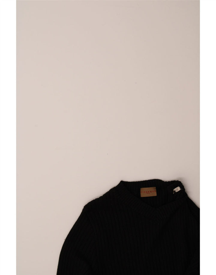 RICHMOND Womens Graphic V-Neck Jumper Sweater IT 46 Large Black Wool Vintage Richmond and Second-Hand Richmond from Messina Hembry 