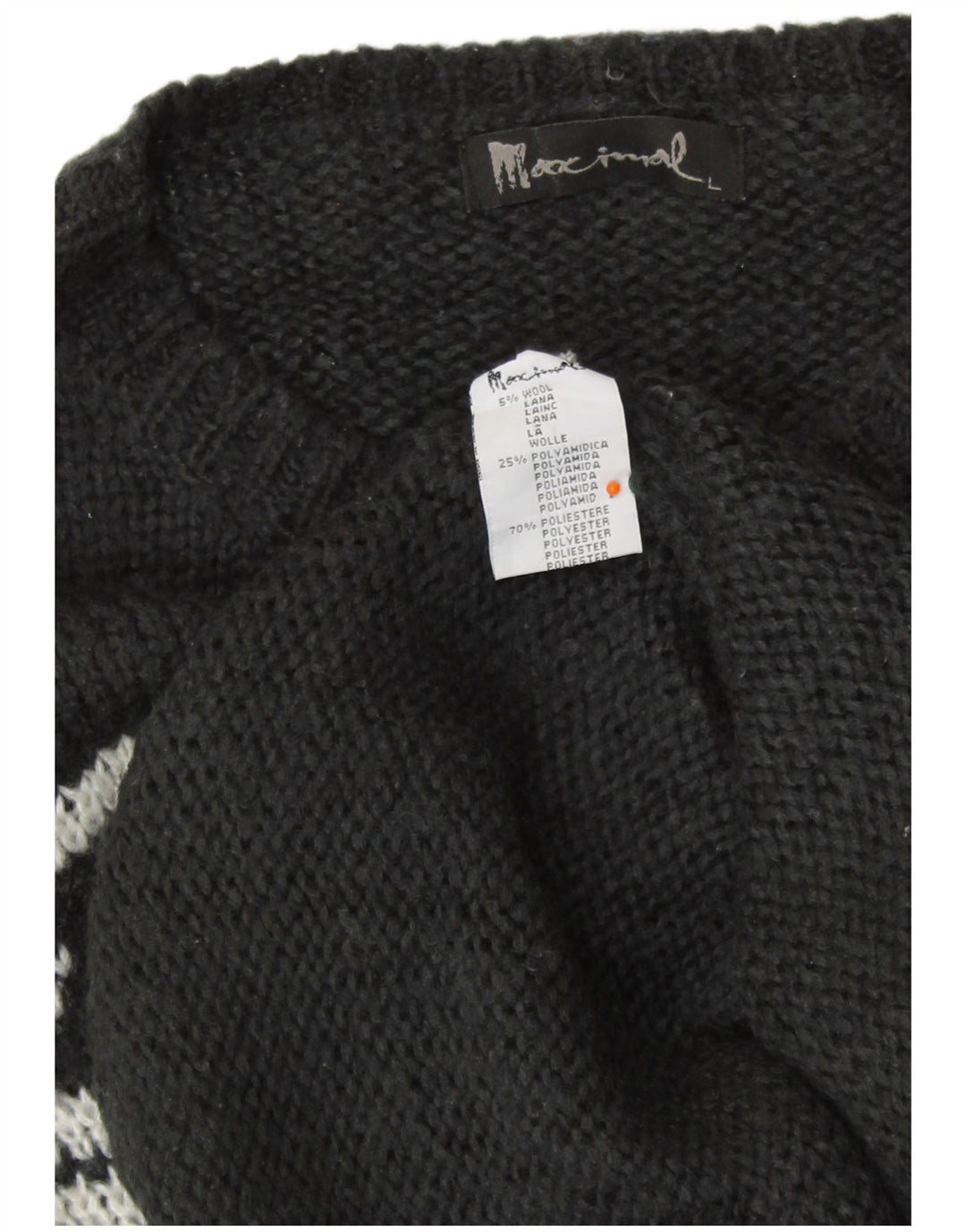 VINTAGE ženski džemper s okruglim izrezom UK 16 Veliki crni Fair Isle vuneni