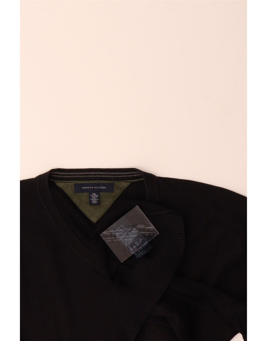 TOMMY HILFIGER Mens V-Neck Jumper Sweater 2XL Black