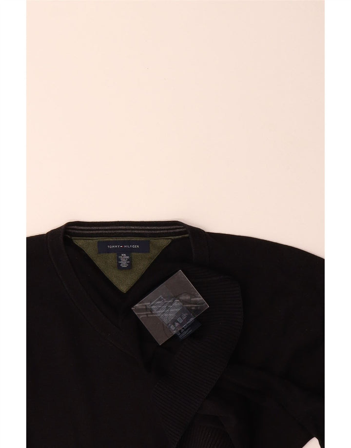 TOMMY HILFIGER Mens V-Neck Jumper Sweater 2XL Black
