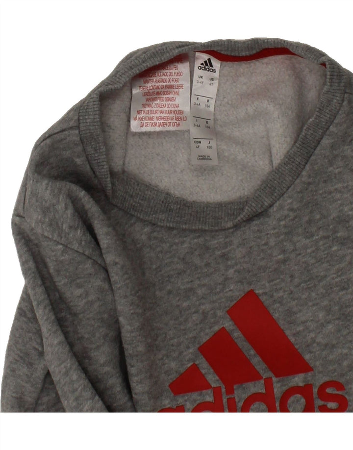 ADIDAS Boys Graphic Sweatshirt Jumper 3-4 Years Grey Cotton Vintage Adidas and Second-Hand Adidas from Messina Hembry 