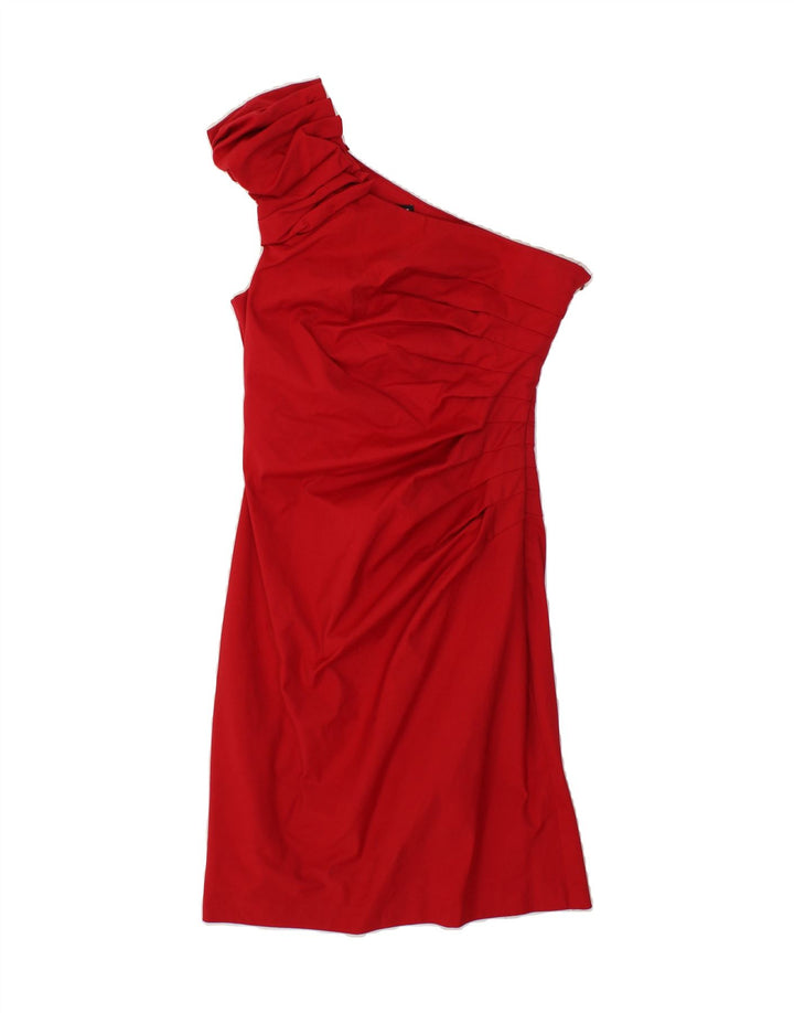 WAREHOUSE Womens One Shoulder Dress UK 12 Medium Red Polyamide Vintage Warehouse and Second-Hand Warehouse from Messina Hembry 
