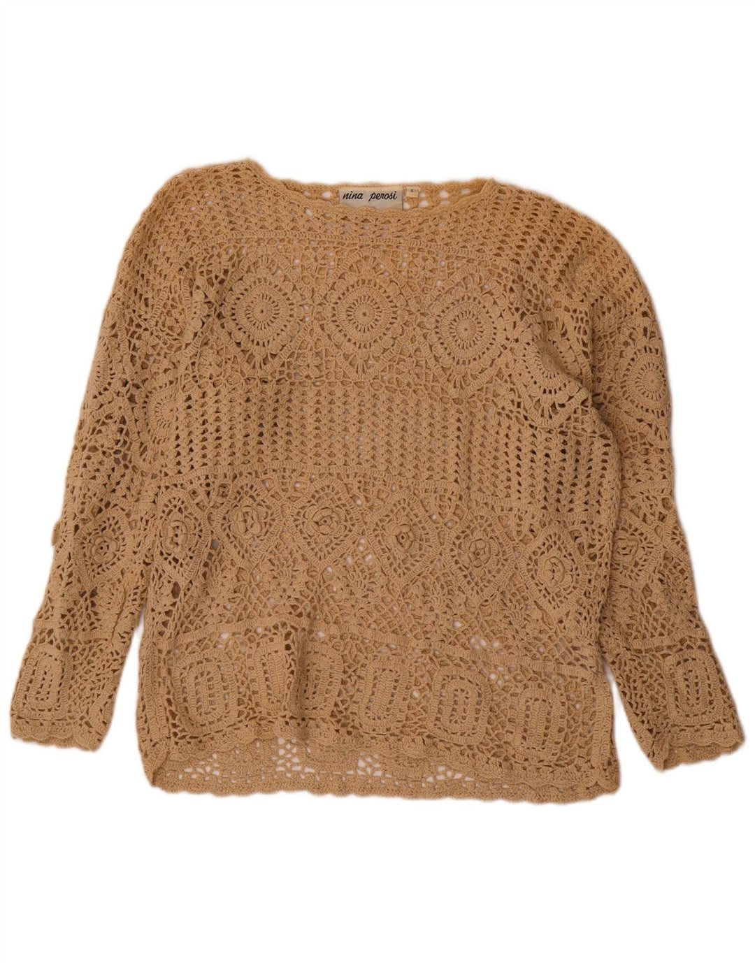 VINTAGE ženski pulover s velikim izrezom UK 10 Small Beige