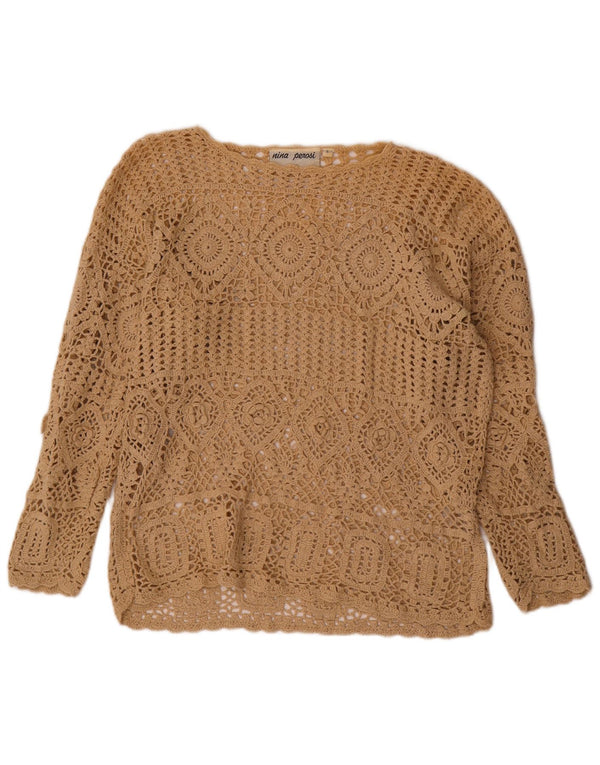 VINTAGE ženski pulover s velikim izrezom UK 10 Small Beige