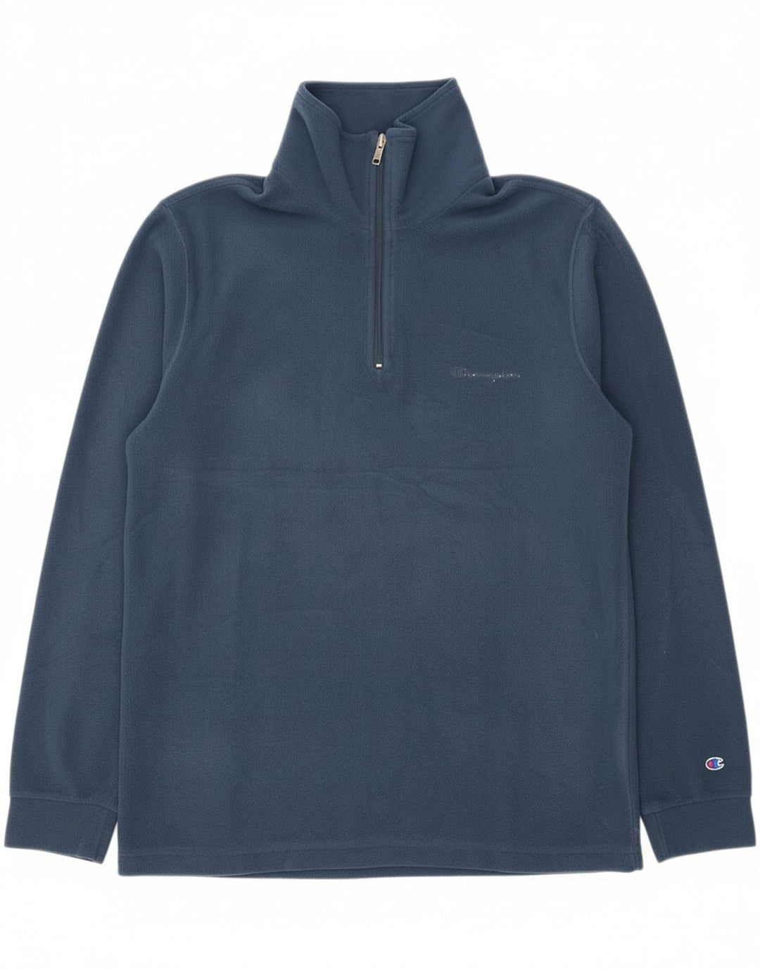 CHAMPION Mens Zip Neck Fleece Jumper Small Navy Blue Polyester