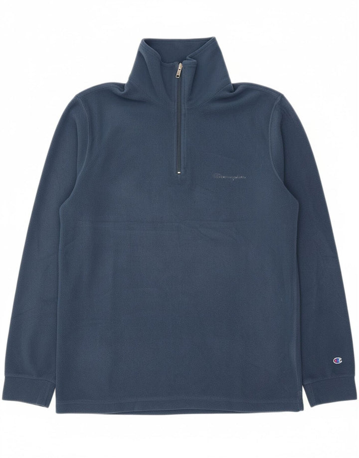 CHAMPION Mens Zip Neck Fleece Jumper Small Navy Blue Polyester