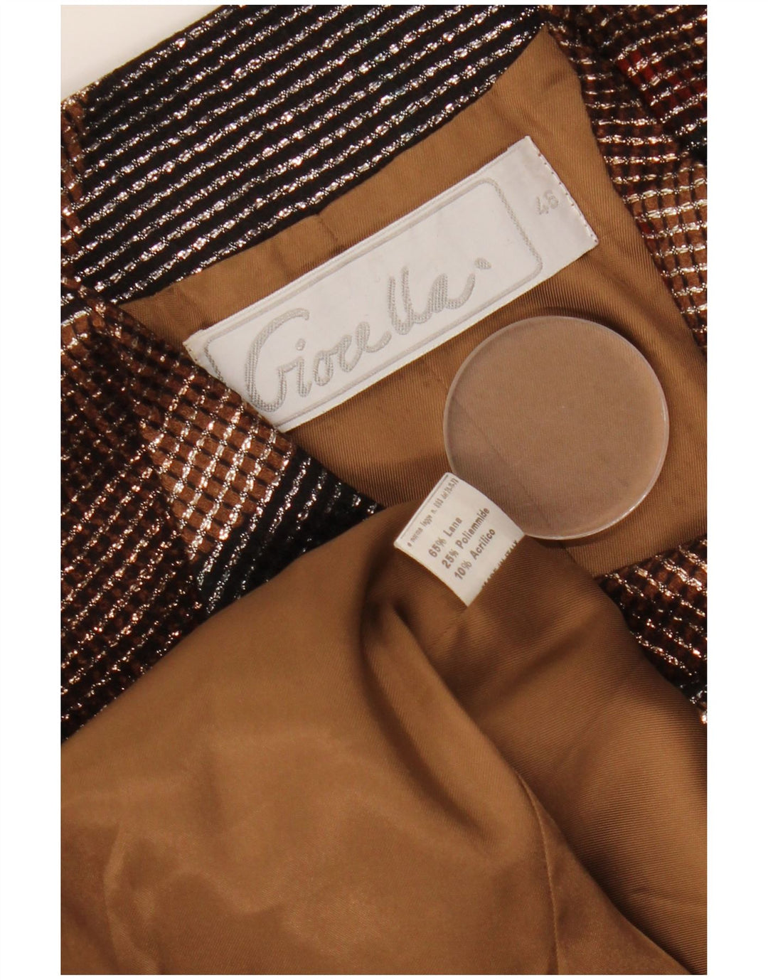 VINTAGE ženski sako s 1 gumbom IT 46 Veliki višebojni geometrijski