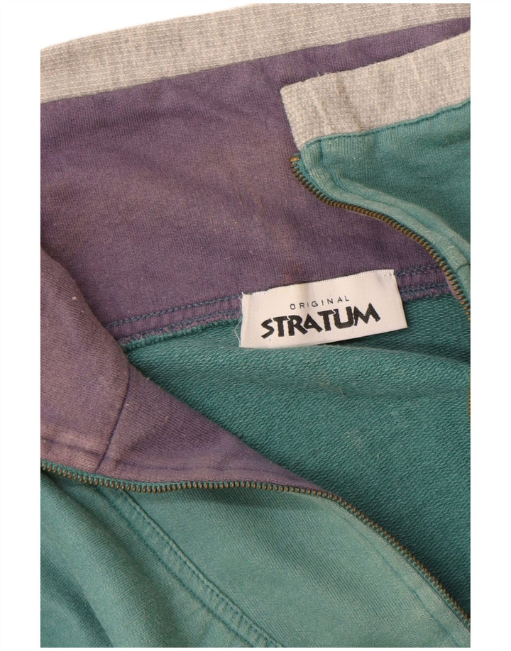 Vintage muški džemper srednje zelene pruge slobodnog kroja s grafičkim motivima