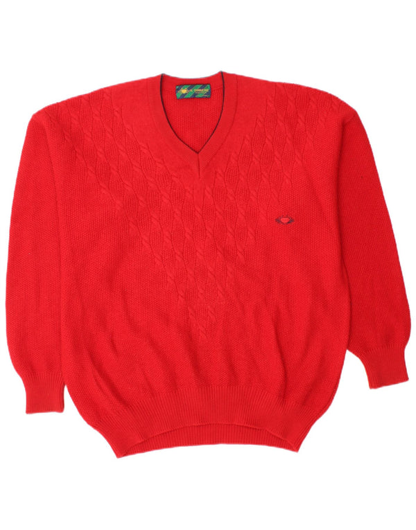 IL GRANCHIO Mens V-Neck Jumper Sweater Large Red