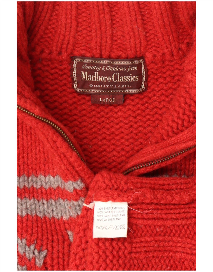 Marlboro Classics Womens Zip Neck Jumper Sweater Large Red Fair Isle Wool