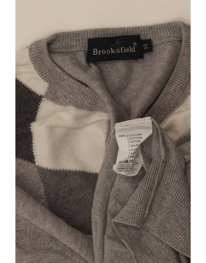 Brooksfield muški džemper s V-izrezom IT 50 Srednje sivi Argyle/Diamond
