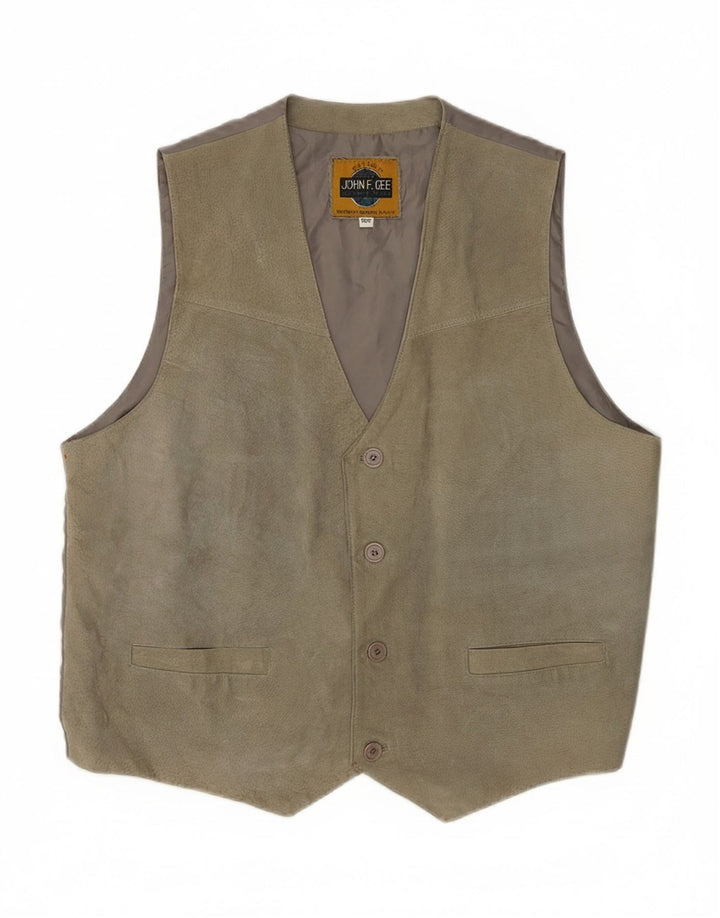 JOHN F GEE Mens Suede Waistcoat Large Grey Leather