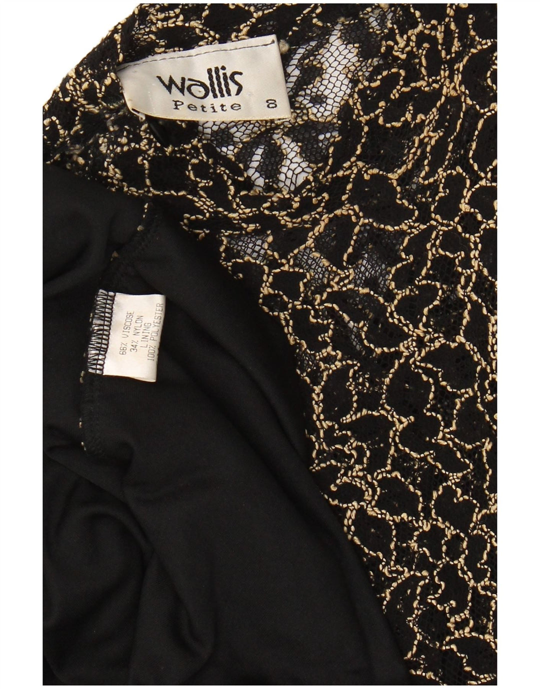 WALLIS Ženska sitna čipkasta maksi haljina UK 8 Mala crna cvjetna viskoza