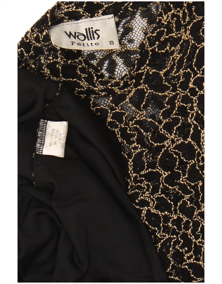 WALLIS Ženska sitna čipkasta maksi haljina UK 8 Mala crna cvjetna viskoza