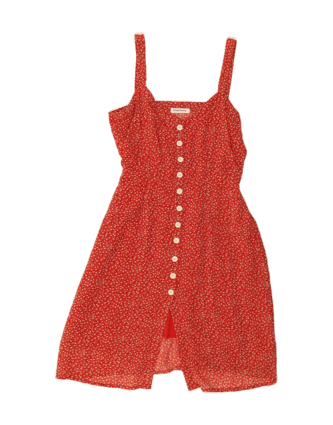 VINTAGE Womens Sundress UK 12 Medium Red Floral Polyester Vintage Vintage and Second-Hand Vintage from Messina Hembry 