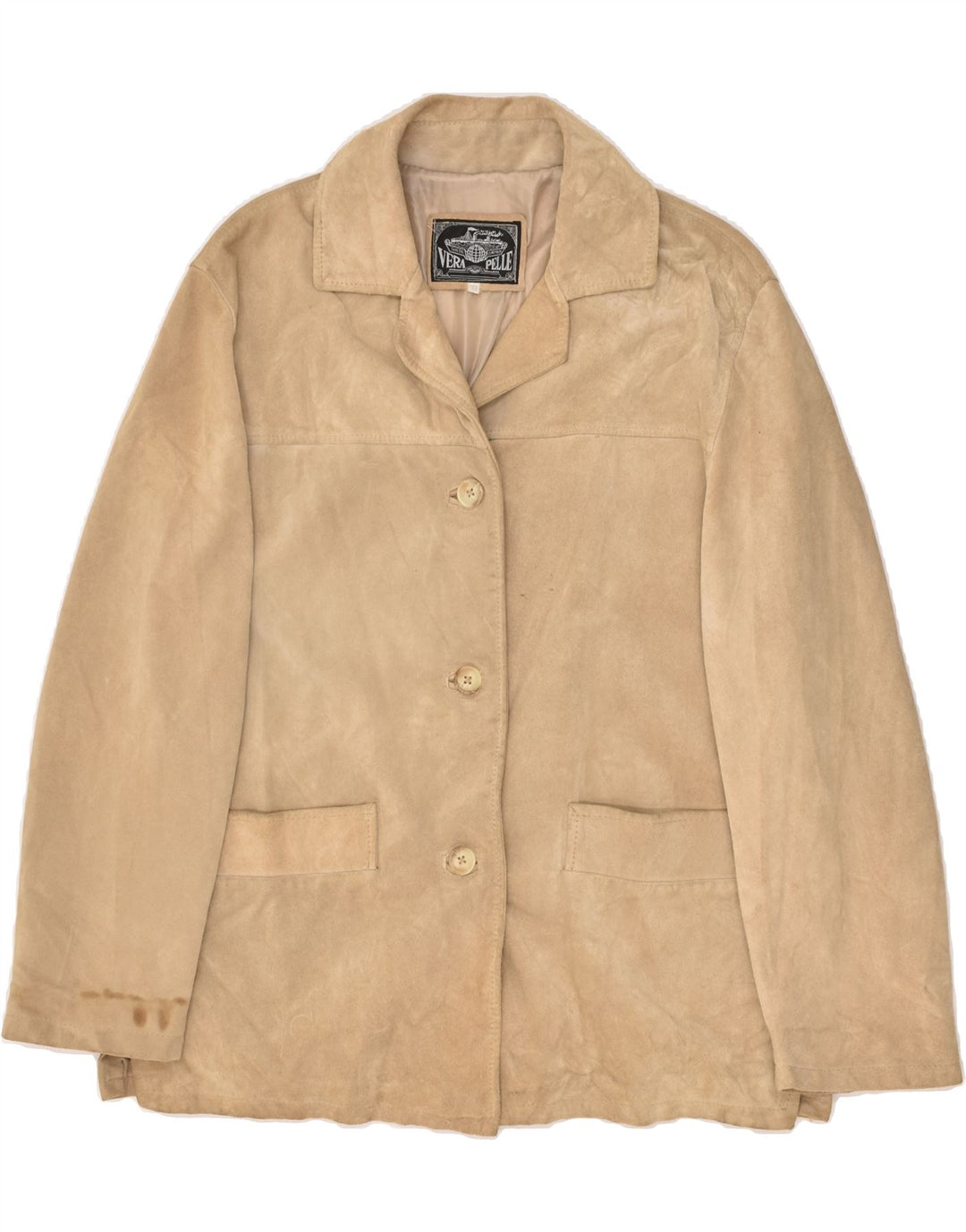 VINTAGE Womens Loose Fit Leather Jacket IT 44 Medium Beige Leather | Vintage Vintage | Thrift | Second-Hand Vintage | Used Clothing | Messina Hembry 