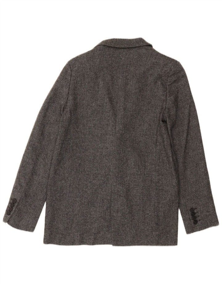 ZARA Womens 1 Button Blazer Jacket UK 6 XS Grey Herringbone Wool