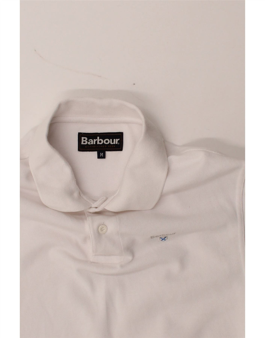 BARBOUR Mens Polo Shirt Medium White Cotton Vintage Barbour and Second-Hand Barbour from Messina Hembry 
