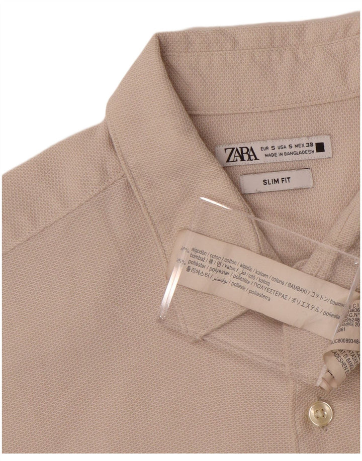 ZARA Mens Slim Fit Shirt Small Off White Cotton