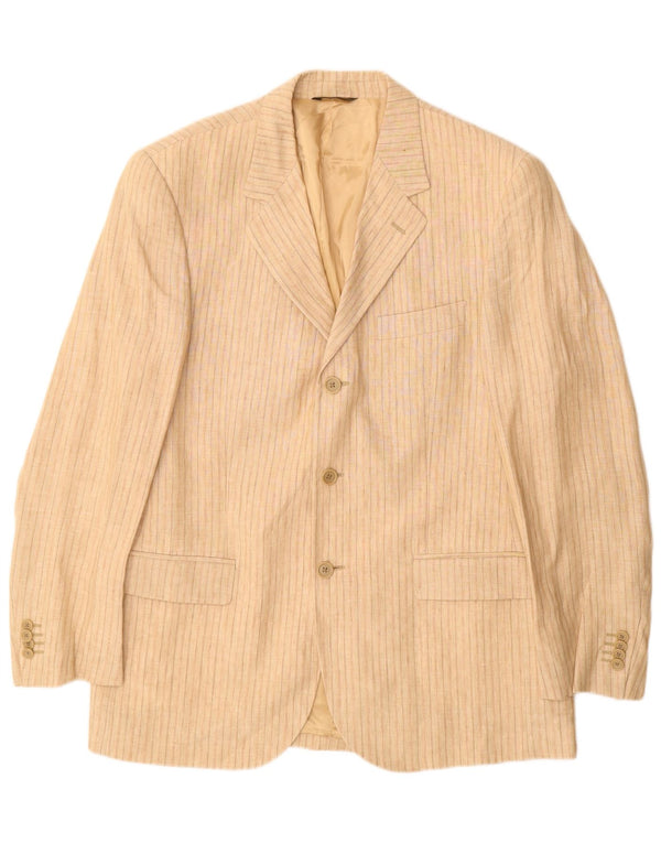 Vintage Mens 3 Button Blazer Jacket IT 52 XL Beige Pinstripe Linen