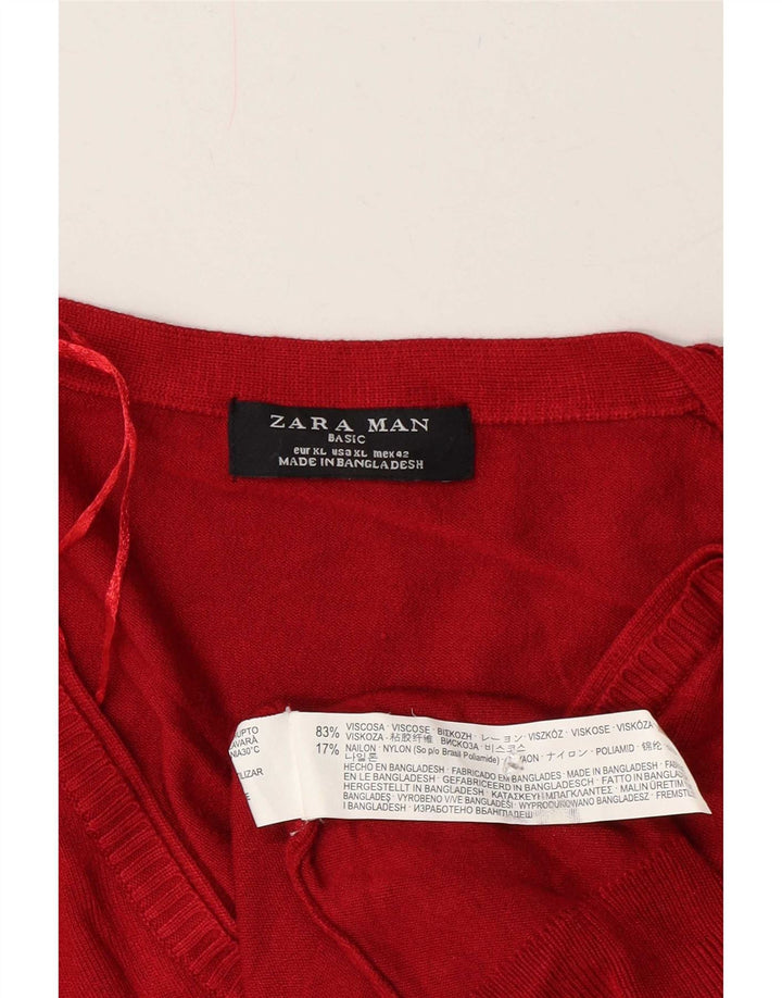 Zara muški pulover s V-izrezom XL, crvena viskoza