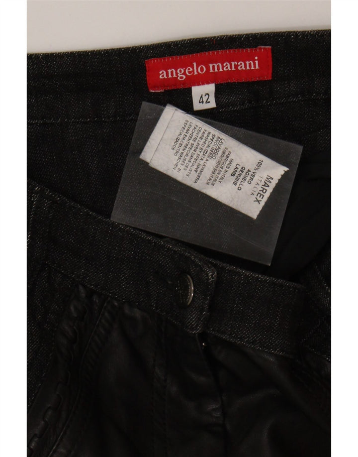 ANGELO MARANI Womens Skirt IT 42 Medium W32  Black Patchwork Leather