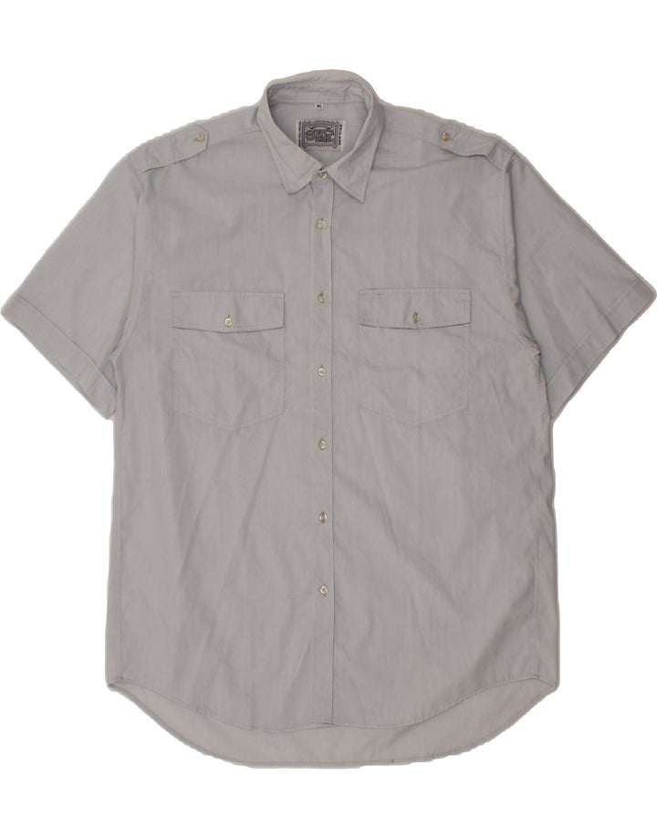 VINTAGE Mens Military Short Sleeve Shirt XL Grey Polyester Vintage Vintage and Second-Hand Vintage from Messina Hembry 