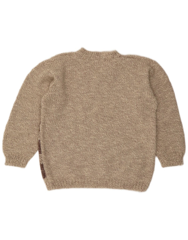 VINTAGE ženski džemper s V-izrezom UK 16 Veliki bež blok boja