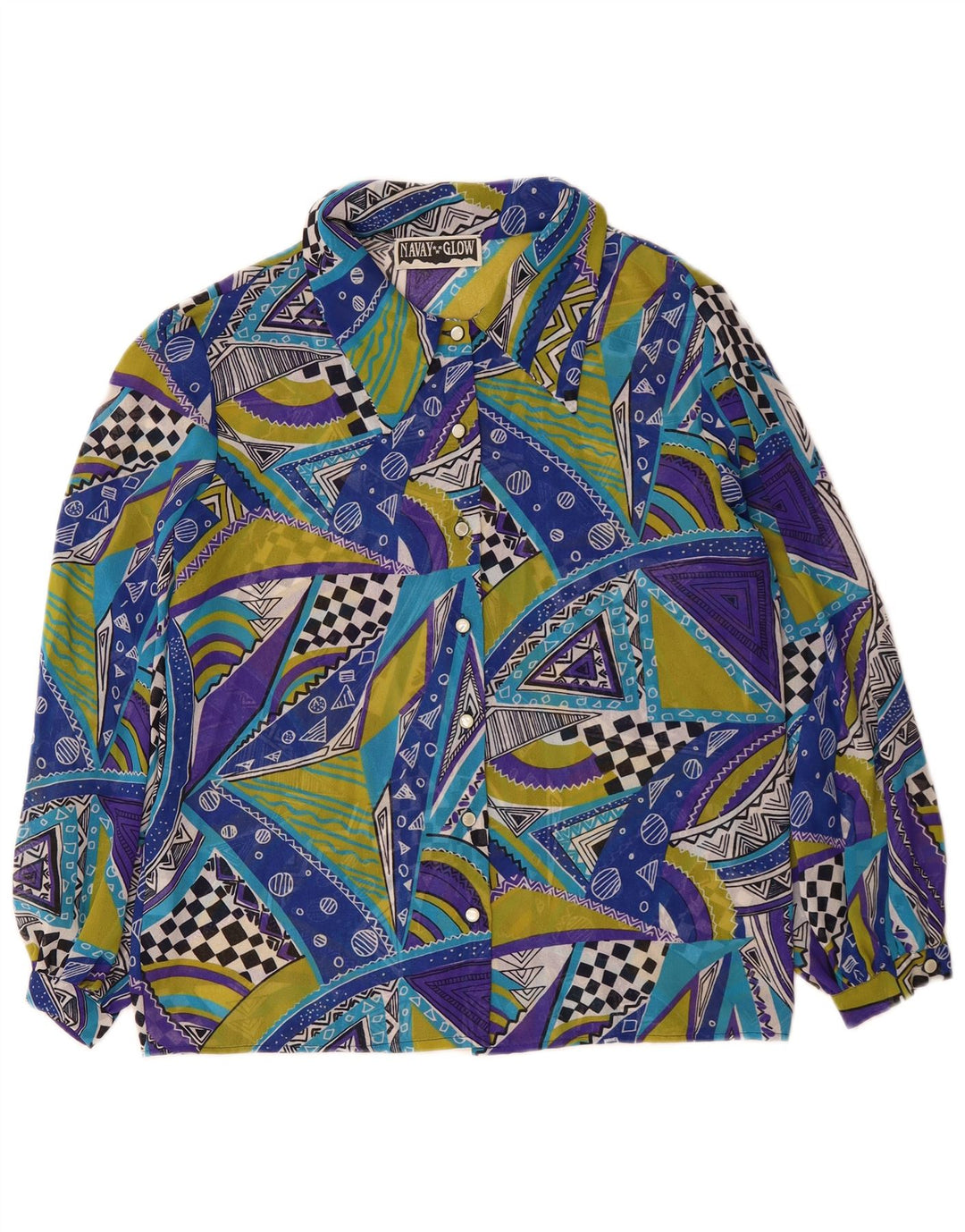 VINTAGE ženska košulja bluza IT 42 srednje plavi geometrijski poliester