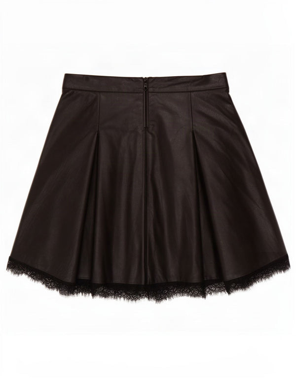 Zara Womens Faux Leather Flared Skirt XS W24 Black Polyurethane