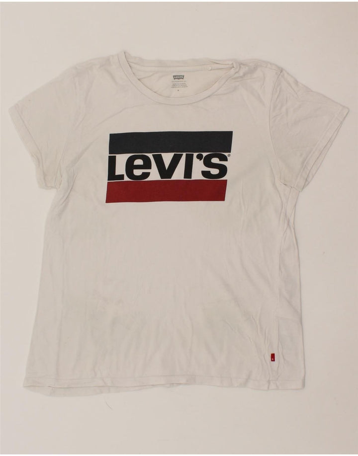LEVI'S Womens Graphic T-Shirt Top UK 14 Medium White Vintage Levi's and Second-Hand Levi's from Messina Hembry 