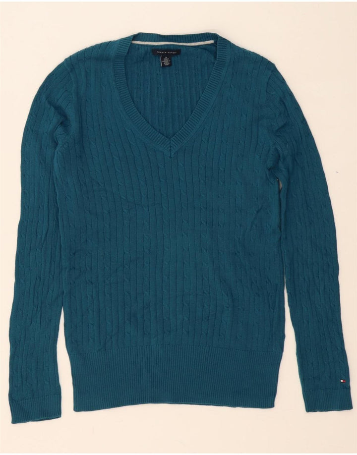 TOMMY HILFIGER Mens V-Neck Jumper Sweater Medium Blue Vintage Tommy Hilfiger and Second-Hand Tommy Hilfiger from Messina Hembry 