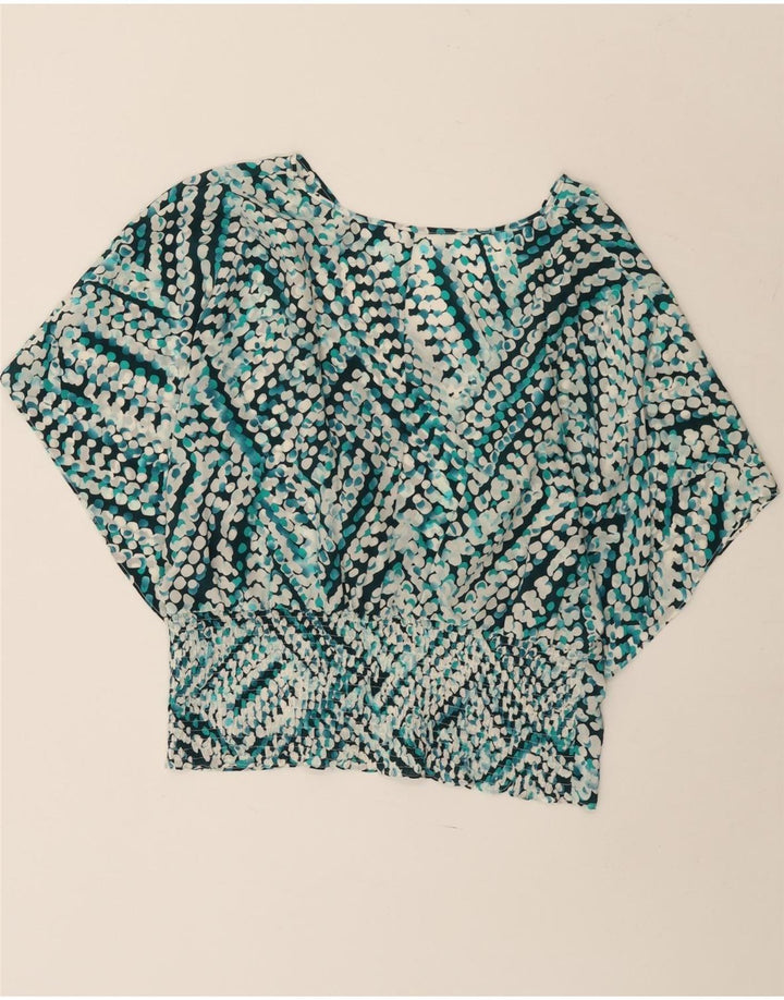 Vintage ženska majica s krilima šišmiša UK 14 srednje plava geometrijska