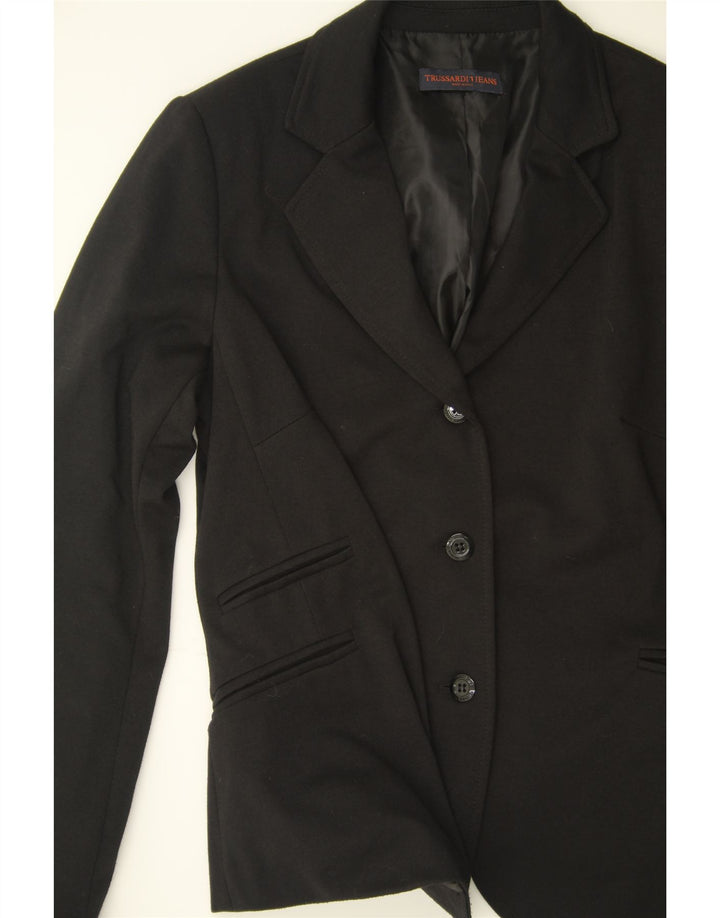 TRUSSARDI Womens 3 Button Blazer Jacket IT 44 Medium Black Polyester Vintage Trussardi and Second-Hand Trussardi from Messina Hembry 