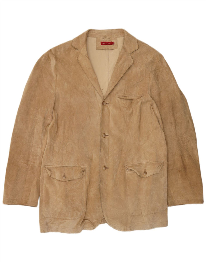 VINTAGE muška jakna od brušene kože s 3 gumba UK 44 2XL bež koža