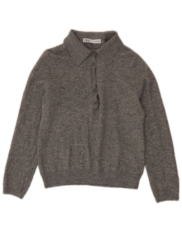 Zara ženski džemper s polo izrezom UK 18 XL siva vunena fleka