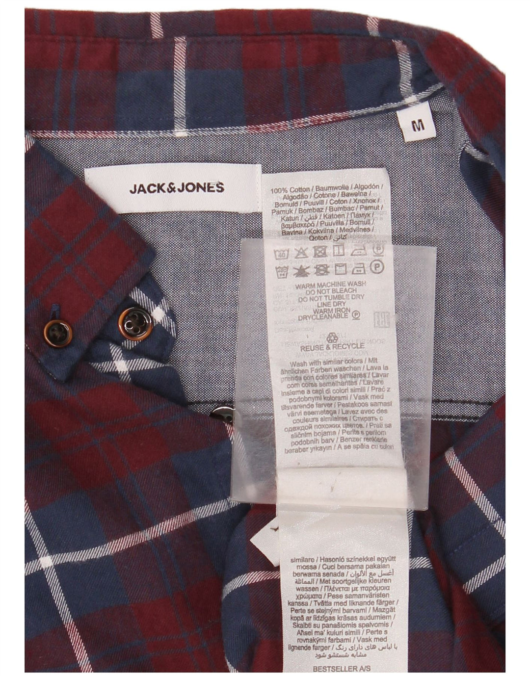 JACK & JONES Muška košulja od flanela Srednji bordo karirani pamuk
