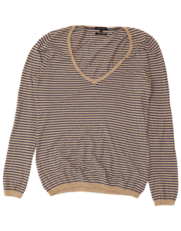 MASSIMO DUTTI Ženski džemper s V-izrezom UK 18 XL od kašmira na plave pruge