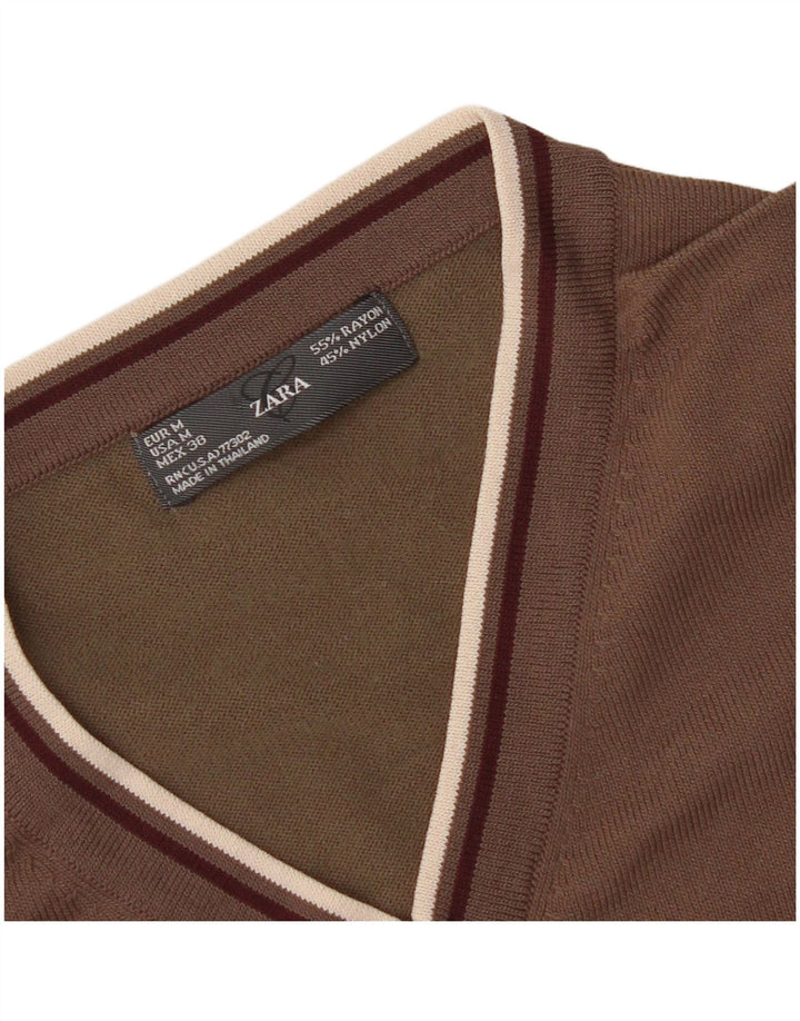 Zara muški džemper s V-izrezom srednje smeđe boje