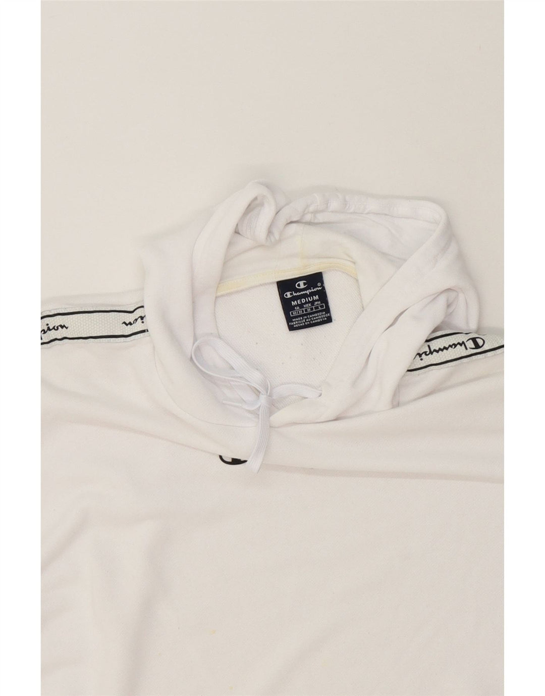 CHAMPION Mens Graphic Hoodie Jumper Medium White Cotton Vintage Champion and Second-Hand Champion from Messina Hembry 