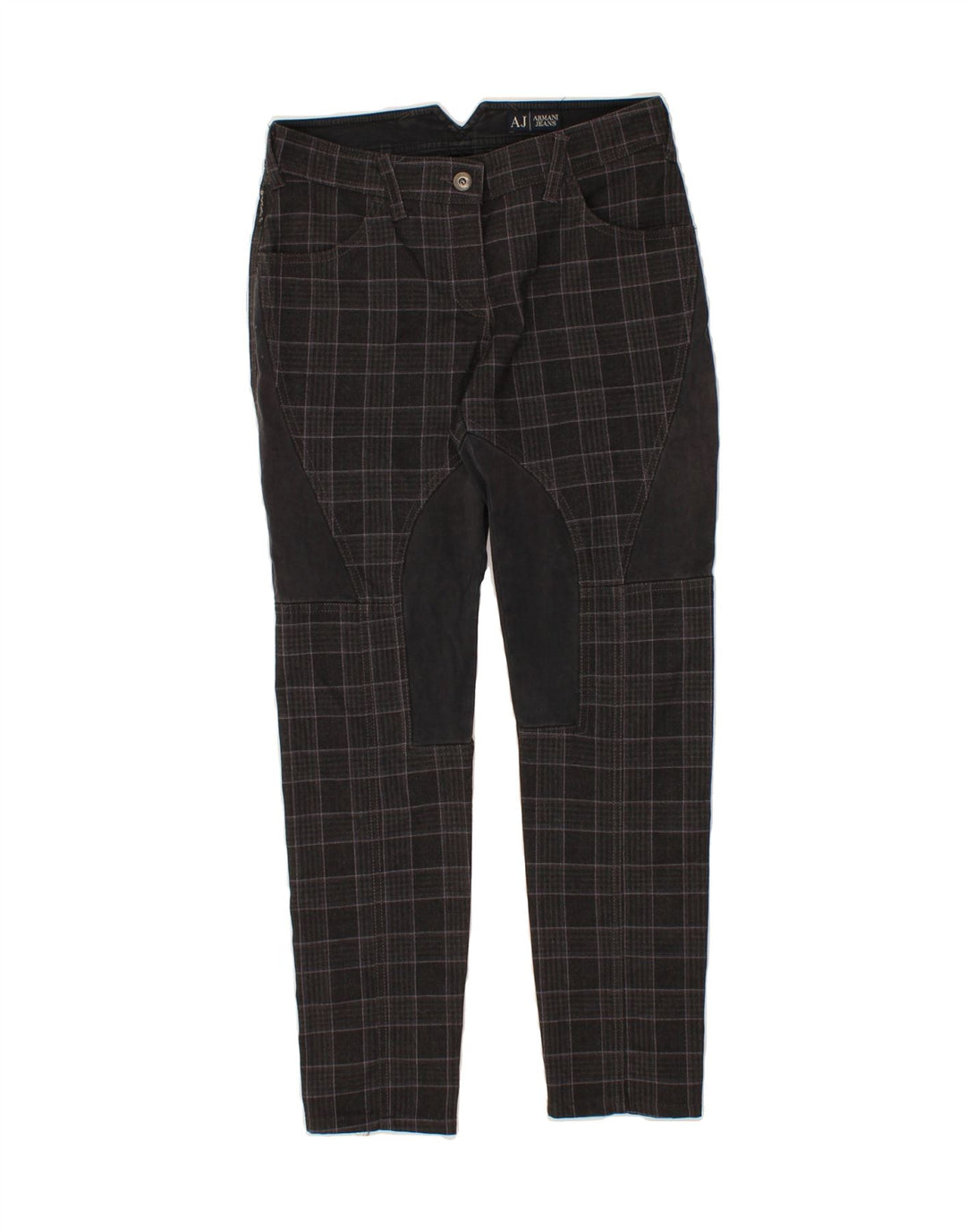 ARMANI JEANS Womens Slim Casual Trousers W26 L27  Grey Check Polyester Vintage Armani Jeans and Second-Hand Armani Jeans from Messina Hembry 