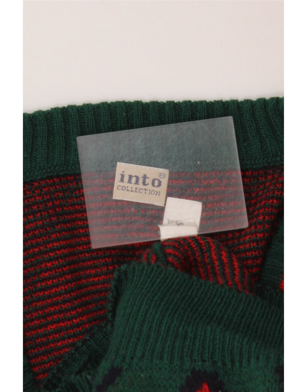 VINTAGE muški džemper s V-izrezom Srednje zeleni Argyle/Dijamantna vuna