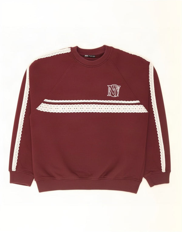 Zara ženska majica prekomjerne veličine UK 10 Small Maroon Colourblock