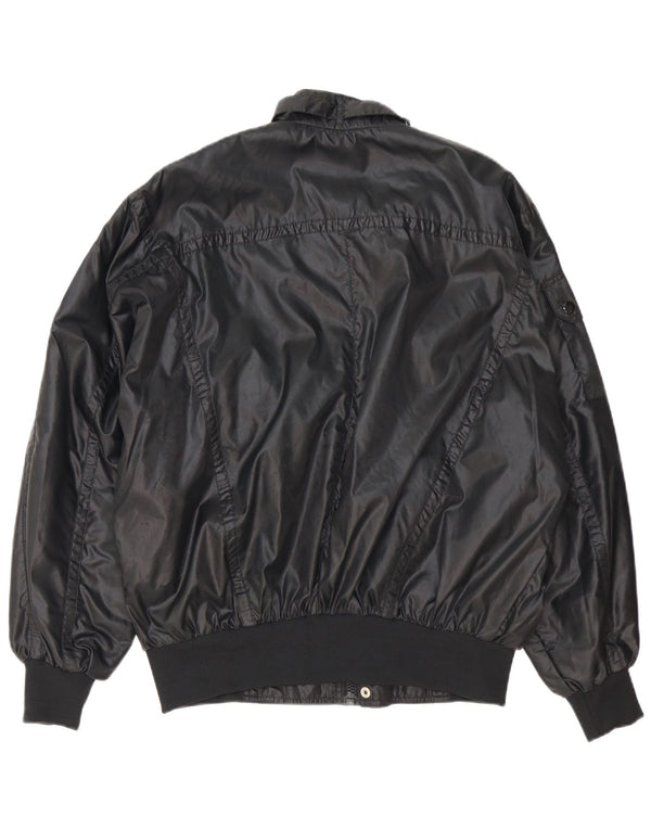 Vintage muška bomber trkačka jakna širokog kroja UK 40 veliki crni najlon