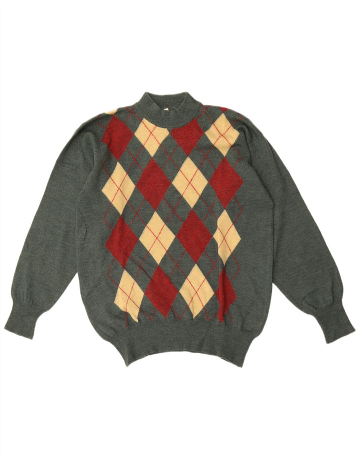 Vintage muški džemper s kornjačastim ovratnikom IT 50 Srednje zeleni Argyle/Diamond