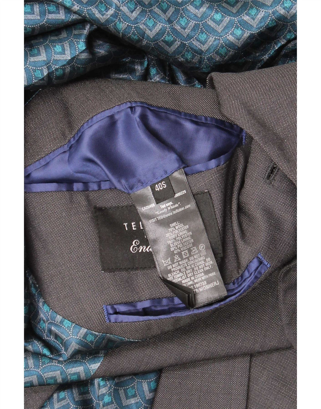 Ted Baker, muška kratka jakna s 2 gumba, velika siva vunena jakna UK 40