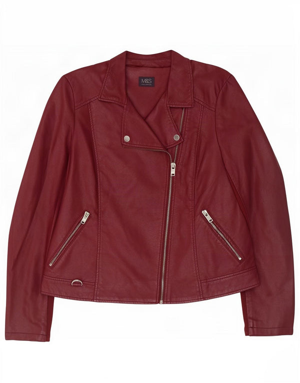 Marks & Spencer ženska biciklistička jakna od umjetne kože UK 14 Large Burgundy