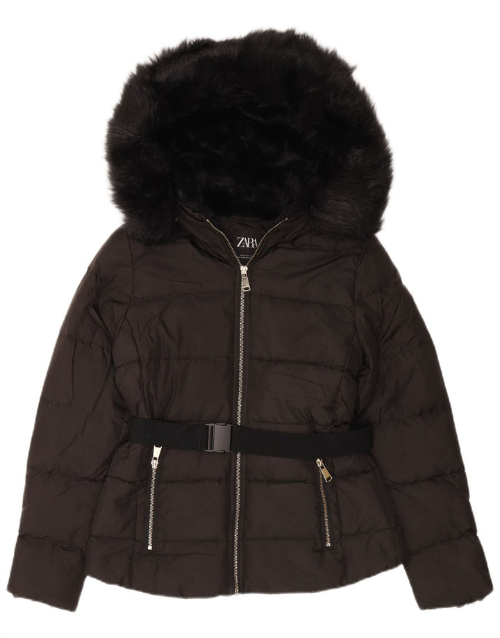 Zara ženska podstavljena jakna s kapuljačom UK 10 Mala crna poliester